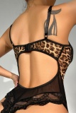 Sexy Living Print Leopard Hollowed Out Patchwork Backless Lingerie