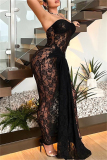 Sexy Solid Patchwork See-through Backless Strapless Long Dresses