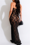 Sexy Solid Patchwork See-through Backless Strapless Long Dresses