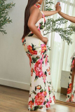 Sexy Print Hollowed Out Backless Slit Halter Long Dresses