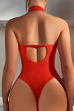 Sexy Living Solid Embroidered Hollowed Out See-through Backless Lingerie