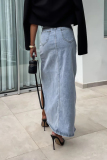 Vintage Elegant Solid Pocket Slit Asymmetrical High Waist Denim Skirts