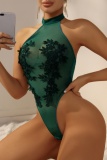 Sexy Living Solid Embroidered Hollowed Out See-through Backless Lingerie