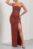 Sexy Solid Backless Slit Strapless One Step Skirt Dresses