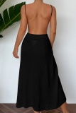 Sexy Solid Backless Slit Spaghetti Strap Beach Dresses