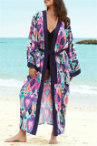 Sexy Print Patchwork Cardigan Swimwears Cover Up
