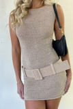 Casual Solid With Belt O Neck Sleeveless Dresses