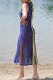 Sexy Patchwork Solid Hollowed Out See-through Slit Contrast Swimwears Cover Up