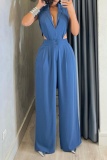 Casual Solid Hollowed Out Turndown Collar Skinny Jumpsuits