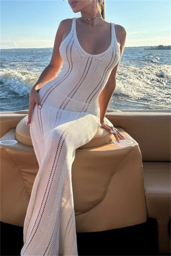 Sexy Vacation Solid Backless Spaghetti Strap Long Dresses