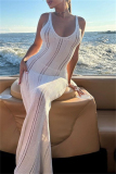 Sexy Vacation Solid Backless Spaghetti Strap Long Dresses