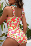 Floral Print Sleeveless Hollowed Out Vacation Beach Cami Swim Dress
