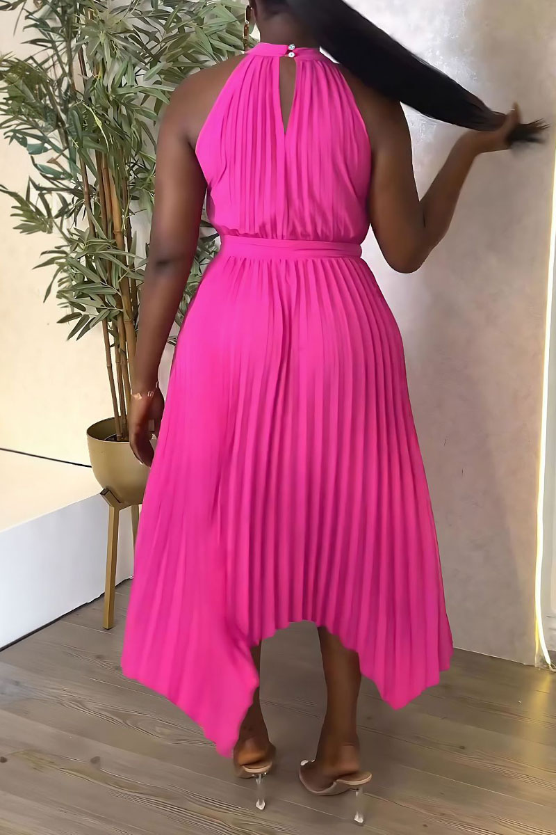 Wholesale Casual Solid Hollowed Out Pleated O Neck Sleeveless Dresses ...