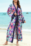 Sexy Print Patchwork Cardigan Swimwears Cover Up