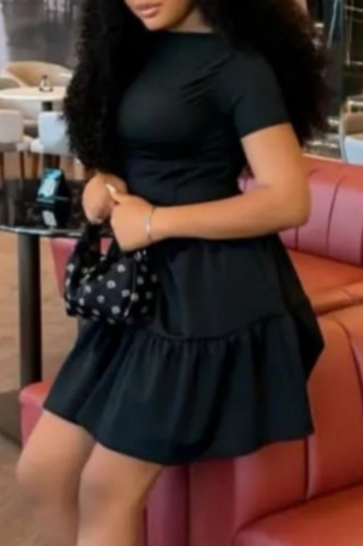 Casual Solid Patchwork O Neck Short Sleeve Short Sleeve Dress