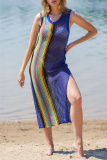 Sexy Patchwork Solid Hollowed Out See-through Slit Contrast Swimwears Cover Up