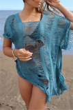 Sexy Vacation Solid See-through Swimwears Cover Up