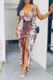 Sexy Casual Street Daily Elegant Mixed Printing Printing Contrast Spaghetti Strap Dresses