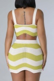 Casual Striped Patchwork Backless Contrast Square Collar Sleeveless Two Pieces