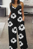 Casual Print Backless V Neck Plus Size Jumpsuits