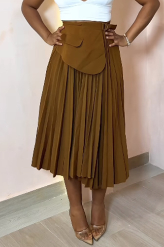 Sweet Solid Patchwork Pleated Boot Cut High Waist Speaker Solid Color Bottoms
