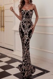 Sexy Formal Patchwork Sequins Backless Strapless Long Dresses