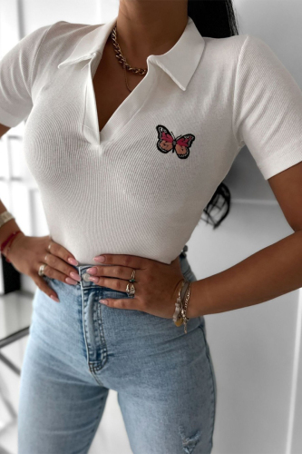 Casual Butterfly Print Patchwork Turndown Collar T-Shirts