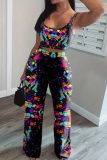 Casual Print Vests Pants U Neck Sleeveless Two Pieces