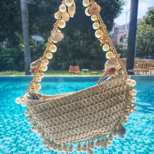 Casual Vacation Patchwork Pearl Weave Bags
