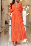 Casual Solid Patchwork Draw String Frenulum V Neck Long Dresses