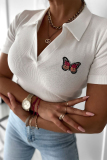 Casual Butterfly Print Patchwork Turndown Collar T-Shirts