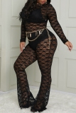 Sexy Solid See-through O Neck Plus Size Jumpsuits (Without Waist Chain)