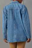 Casual Simplicity Solid Pocket Buttons Turn-back Collar Long Sleeve Loose Denim Jacket