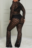 Sexy Solid See-through O Neck Plus Size Jumpsuits (Without Waist Chain)