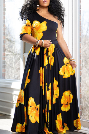 Casual Street Daily Elegant Floral Printing One Shoulder Dresses
