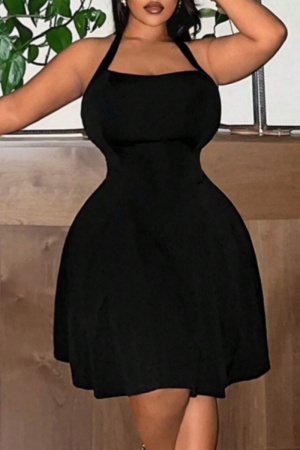 Sexy Casual Solid Bandage Backless Halter Sleeveless Plus Size Dresses