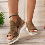 Casual Patchwork Contrast Fish Mouth Out Door Wedges Shoes (Heel Height 1.97in)