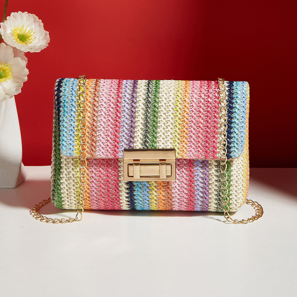 Daily Color Block Patchwork Zipper Weave Bags