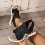 Casual Patchwork Contrast Fish Mouth Out Door Wedges Shoes (Heel Height 1.97in)