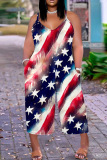 Casual American Flag Stars Print Backless Plus Size Loose Wide Leg Cami Jumpsuit