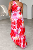 raphic Print Sleeveless One Shoulder Cutout Daily Vacation Slim Fit Pleated Maxi Dress