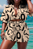 Sweet Print Bandage Patchwork V Neck Plus Size Two Pieces