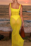 Sexy Solid See-through U Neck Beach Dresses