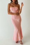 Sexy Flowers Embroidered Bandage Strapless One Step Skirt Dresses
