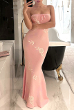 Sexy Flowers Embroidered Bandage Strapless One Step Skirt Dresses