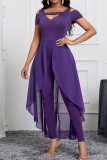 Casual Solid Hollowed Out Patchwork Backless V Neck Skinny Jumpsuits