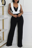 Casual Daily Elegant Vacation Patchwork Contrast Regular Jumpsuits