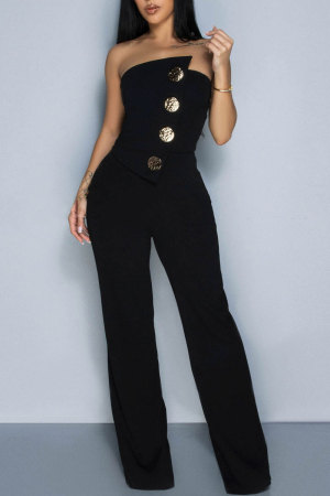 Casual Street Daily Elegant Buttons Solid Color Regular Jumpsuits