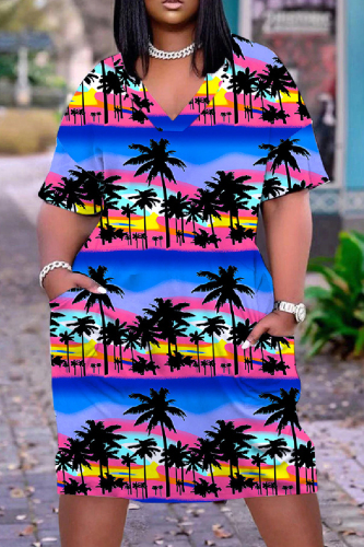 Casual Print Basic V Neck Short Sleeve Short Sleeve Dress