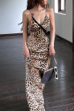 Sexy Vintage Leopard Backless V Neck One Step Skirt Dresses